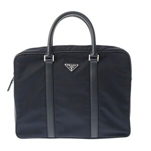 PRADA Navy Blue Briefcase Nylon Saffiano Leather Business Bag